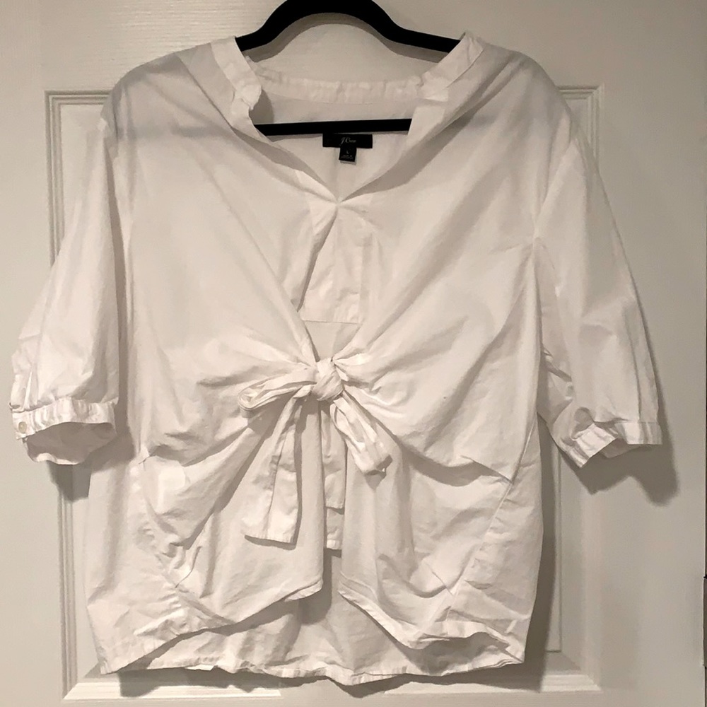 J. Crew White Front-tie Blouse